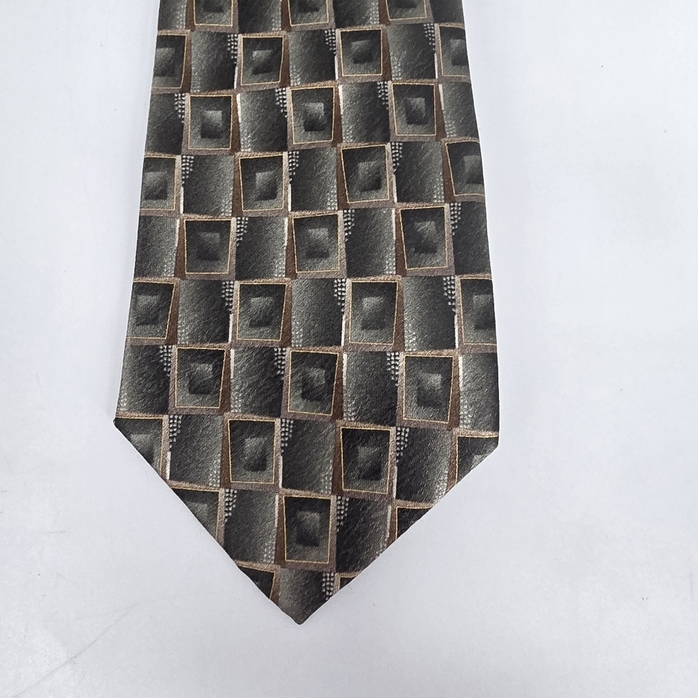 Pierre Cardin 100% Silk Tie Geometric Cube Gray Brown Business Formal - Picture 3 of 6